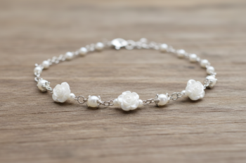 Pearled White Stainless - Floral Bracelet
