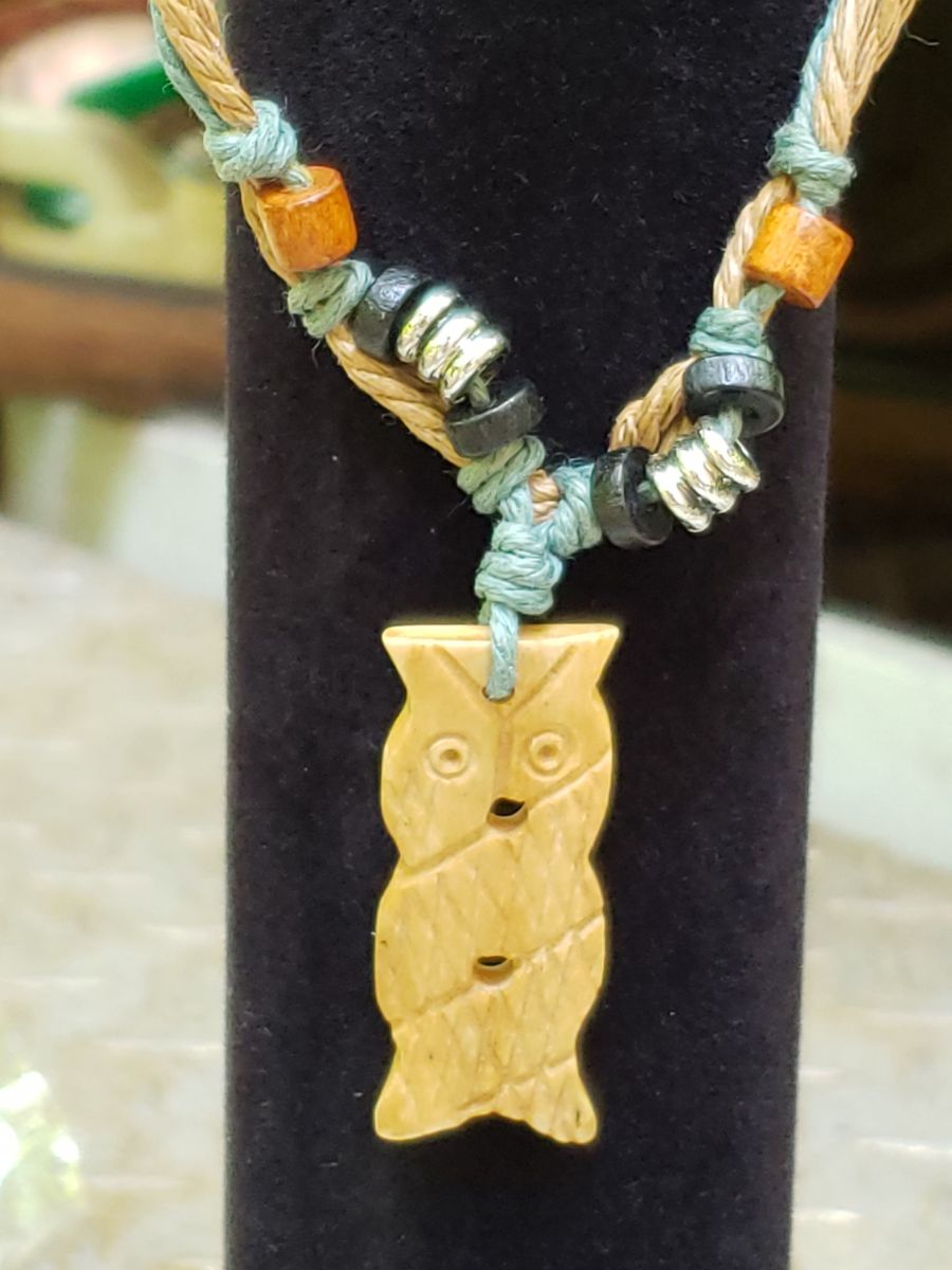 Carved Owl Pendant Necklace