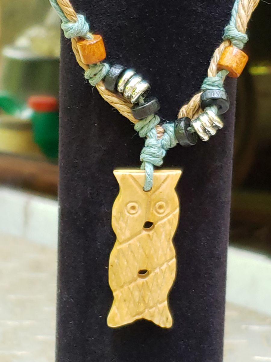 Carved Owl Resin Necklace